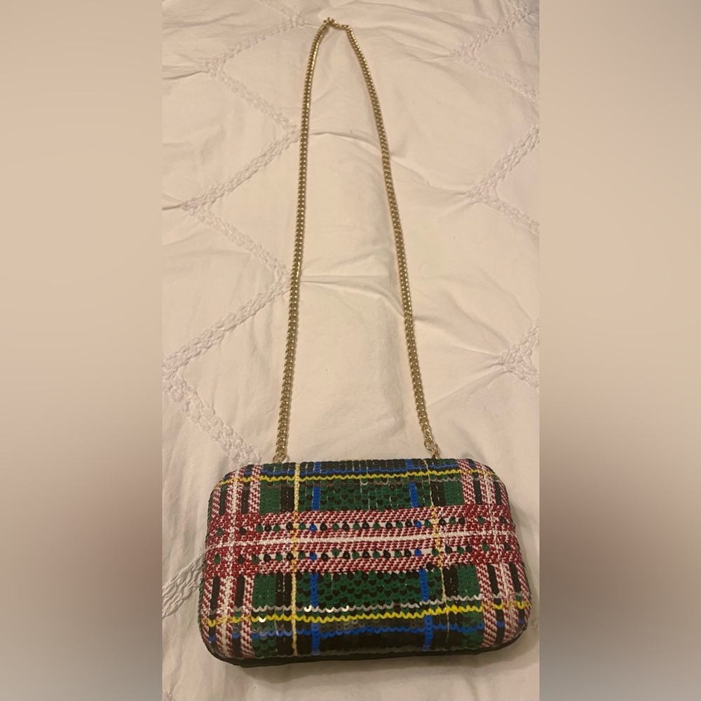 NWOT Adorable J. Crew Plaid Crossbody/Clutch with a velvet backing.